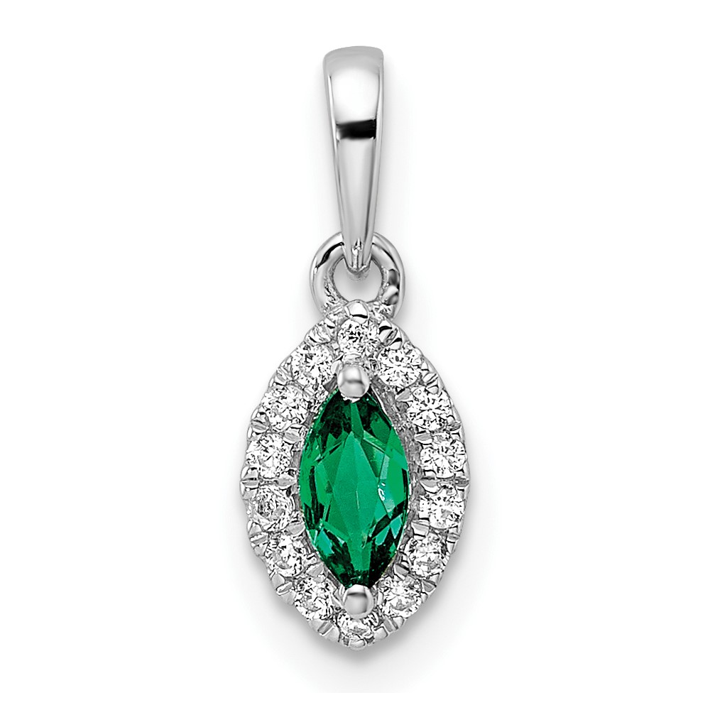 14K White Gold 0.10 Carat Lab Grown Diamond VS SI+ G+ and Lab Created Emerald May Birthstone Pendant