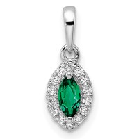 14K White Gold 0.10 Carat Lab Grown Diamond VS SI+ G+ and Lab Created Emerald May Birthstone Pendant view 1