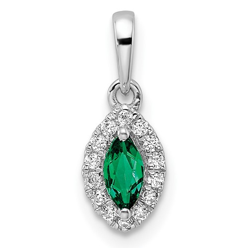 14K White Gold 0.10 Carat Lab Grown Diamond VS SI+ G+ and Lab Created Emerald May Birthstone Pendant