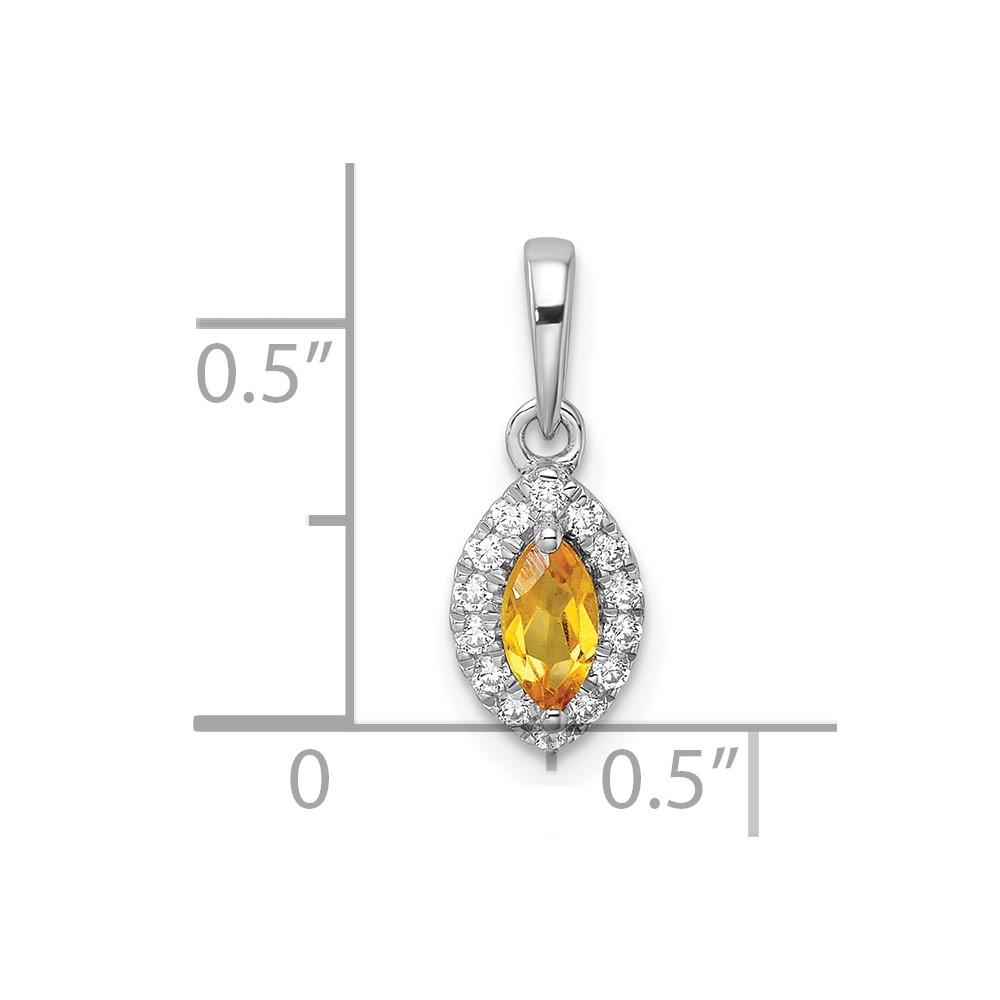 14k White Gold 1/10 carat Lab Grown Diamond VS/SI+ G+ and Citrine November Birthstone Pendant (PM9354-CI-010-WLG)