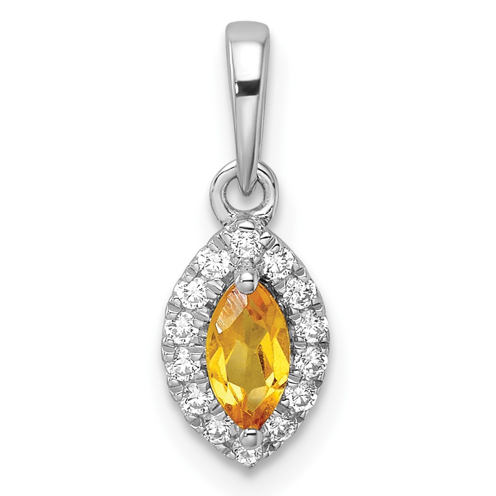 14K White Gold 0.10 Carat Lab Grown Diamond VS SI+ G+ and Citrine November Birthstone Pendant