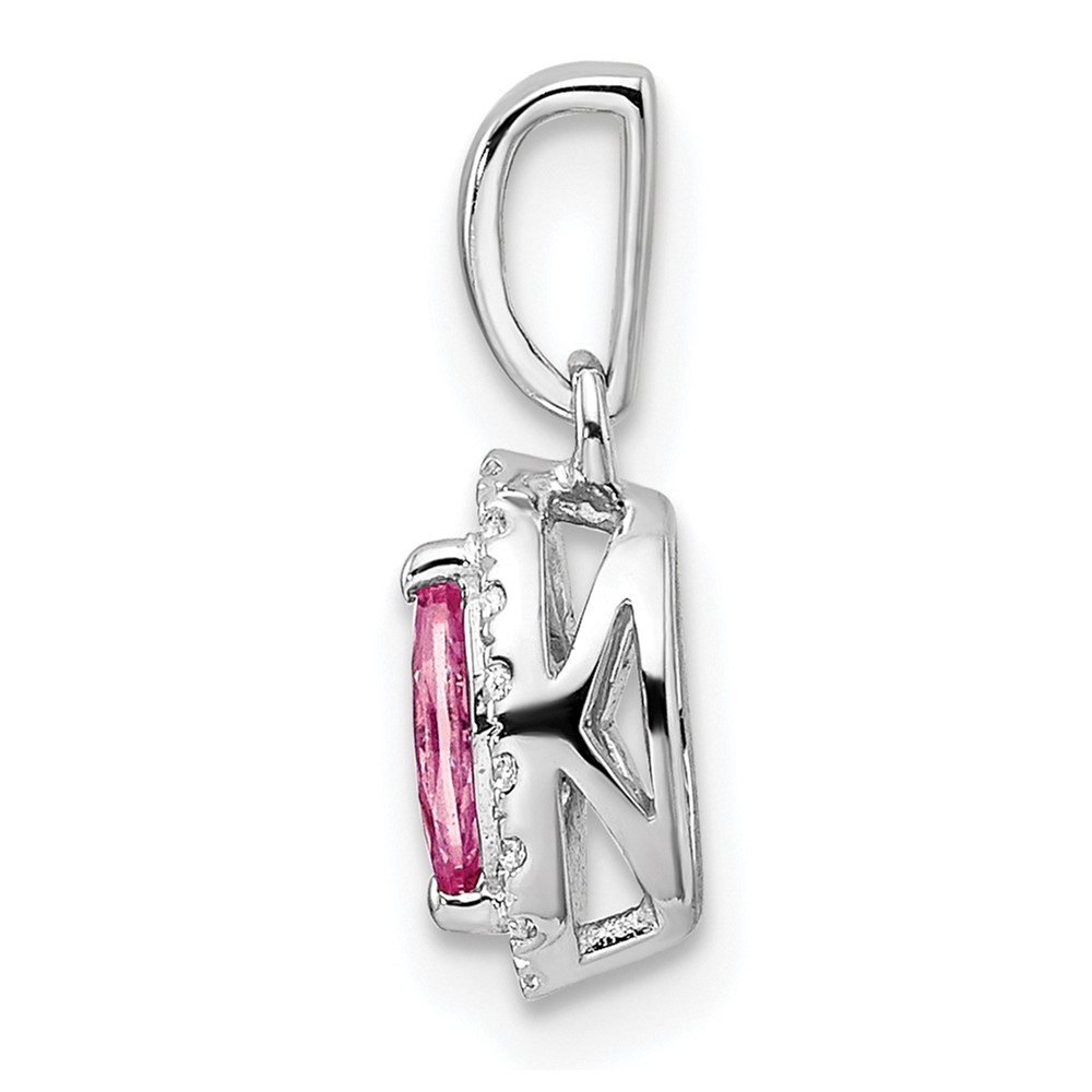 14k White Gold 1/10 carat Lab Grown Diamond VS/SI+ G+ and Lab Created Pink Sapphire October Birthstone Pendant (PM9354-CPS-010-WLG)