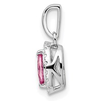 14K White Gold 0.10 Carat Lab Grown Diamond VS SI+ G+ and Lab Created Pink Sapphire October Birthstone Pendant view 2