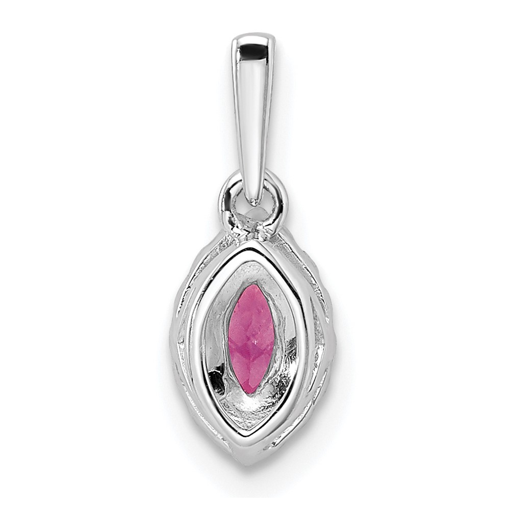 14k White Gold 1/10 carat Lab Grown Diamond VS/SI+ G+ and Lab Created Pink Sapphire October Birthstone Pendant (PM9354-CPS-010-WLG)