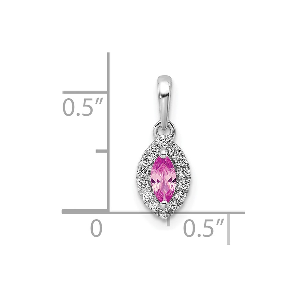 14k White Gold 1/10 carat Lab Grown Diamond VS/SI+ G+ and Lab Created Pink Sapphire October Birthstone Pendant (PM9354-CPS-010-WLG)