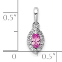 14K White Gold 0.10 Carat Lab Grown Diamond VS SI+ G+ and Lab Created Pink Sapphire October Birthstone Pendant view 4