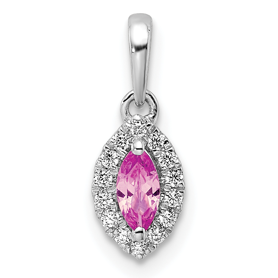 14k White Gold 1/10 carat Lab Grown Diamond VS/SI+ G+ and Lab Created Pink Sapphire October Birthstone Pendant (PM9354-CPS-010-WLG)