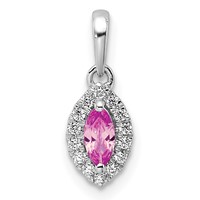 14K White Gold 0.10 Carat Lab Grown Diamond VS SI+ G+ and Lab Created Pink Sapphire October Birthstone Pendant view 1