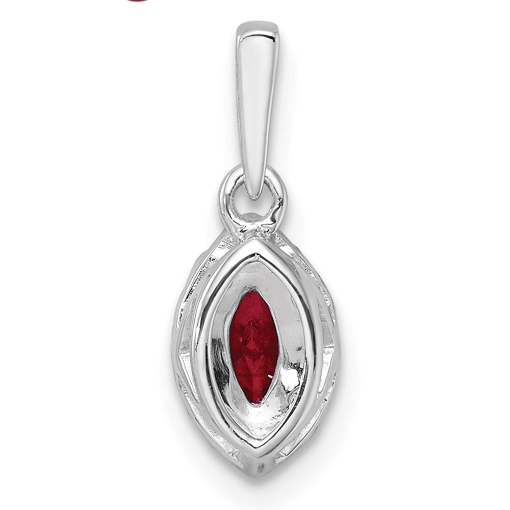 14k White Gold 1/10 carat Lab Grown Diamond VS/SI+ G+ and Lab Created Ruby July Birthstone Pendant (PM9354-CRU-010-WLG)