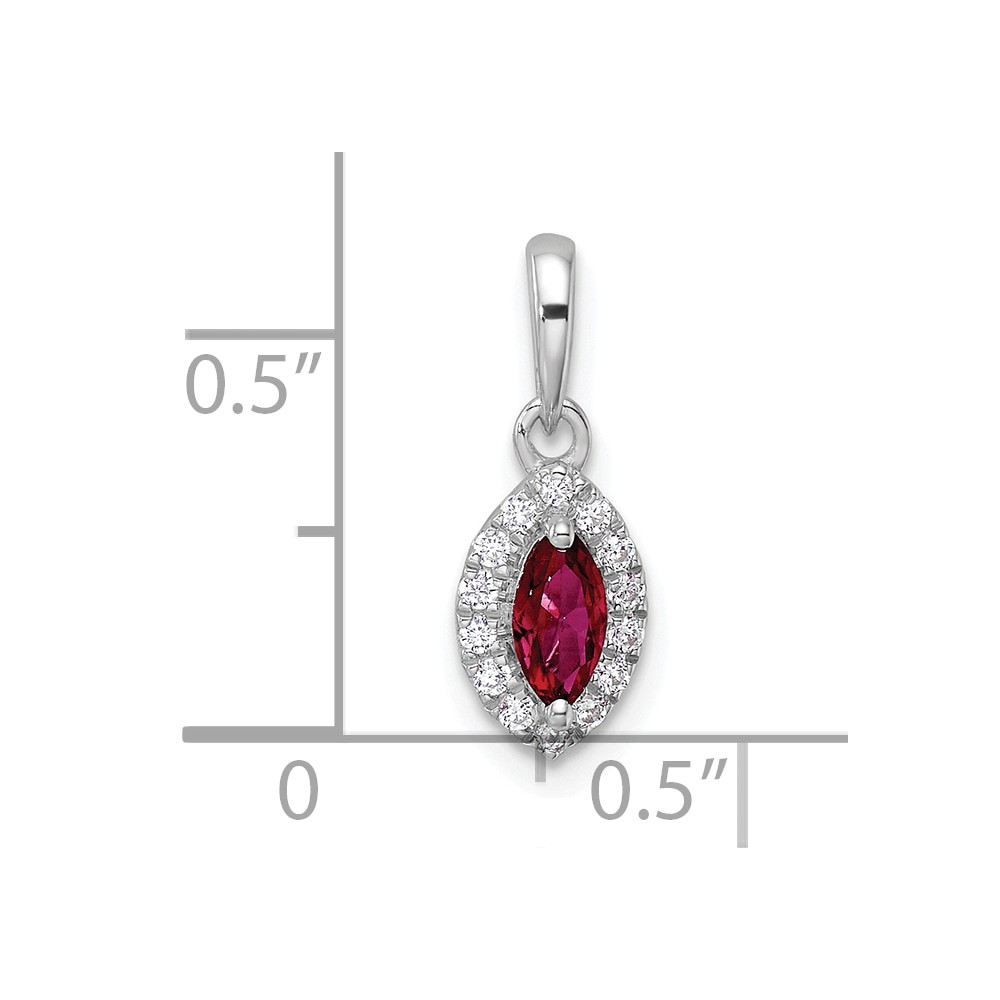 14k White Gold 1/10 carat Lab Grown Diamond VS/SI+ G+ and Lab Created Ruby July Birthstone Pendant (PM9354-CRU-010-WLG)