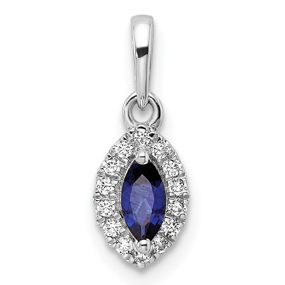 14k White Gold 1/10 carat Lab Grown Diamond VS/SI+ G+ and Lab Created Blue Sapphire September Birthstone Pendant (PM9354-CSA-010-WLG)