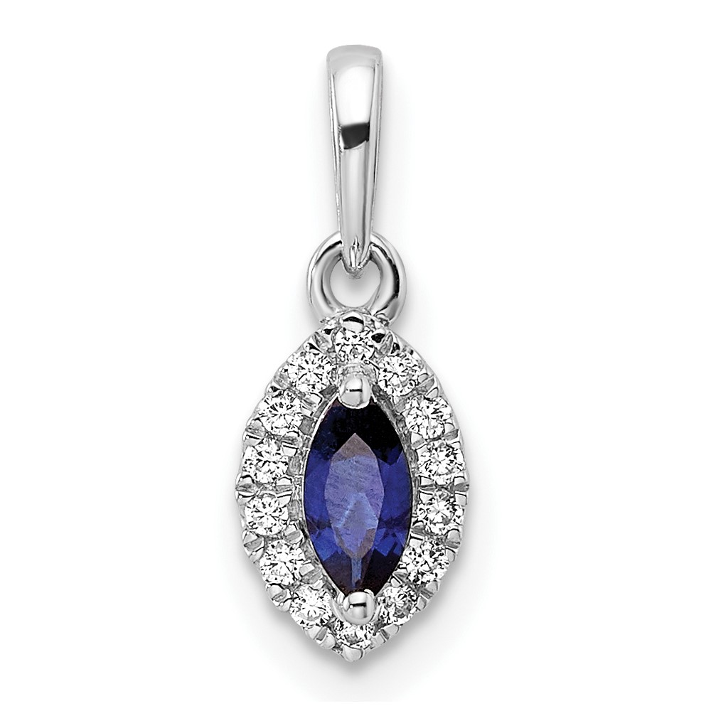 14k White Gold 1/10 carat Lab Grown Diamond VS/SI+ G+ and Lab Created Blue Sapphire September Birthstone Pendant (PM9354-CSA-010-WLG)