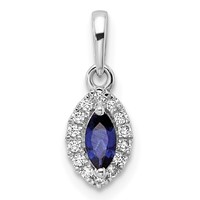 14K White Gold 0.10 Carat Lab Grown Diamond VS SI+ G+ and Lab Created Blue Sapphire September Birthstone Pendant view 1