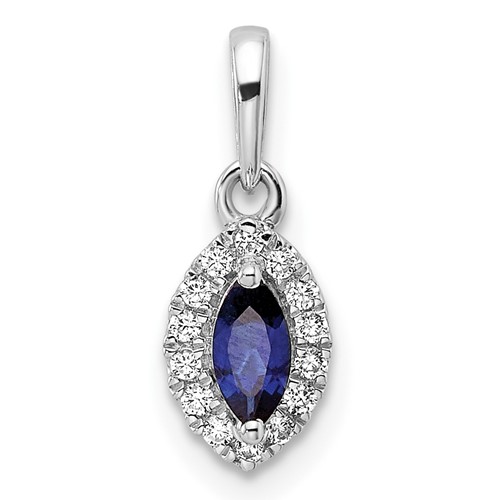 14K White Gold 0.10 Carat Lab Grown Diamond VS SI+ G+ and Lab Created Blue Sapphire September Birthstone Pendant