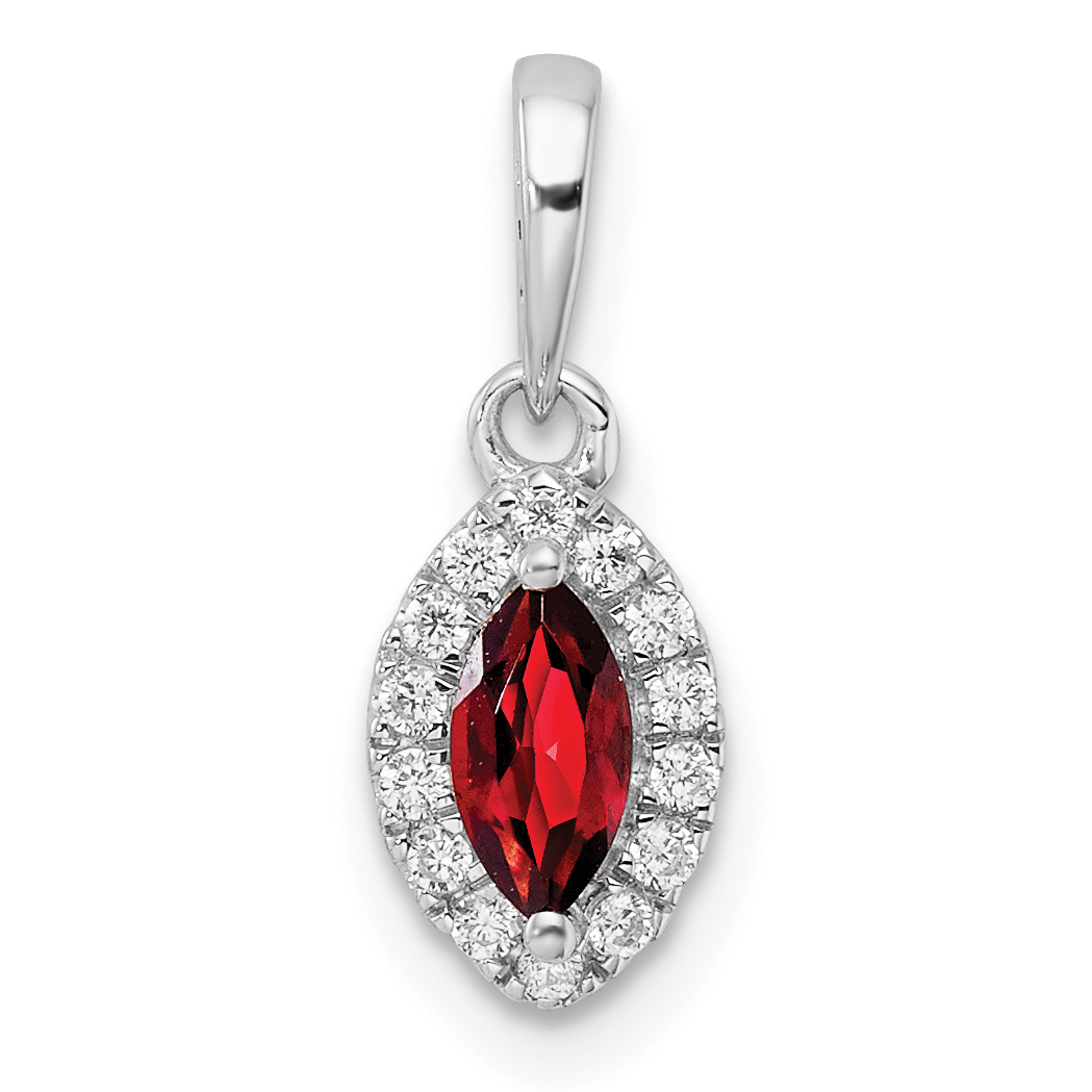 14k White Gold 1/10 carat Lab Grown Diamond VS/SI+ G+ and Garnet January Birthstone Pendant (PM9354-GA-010-WLG)