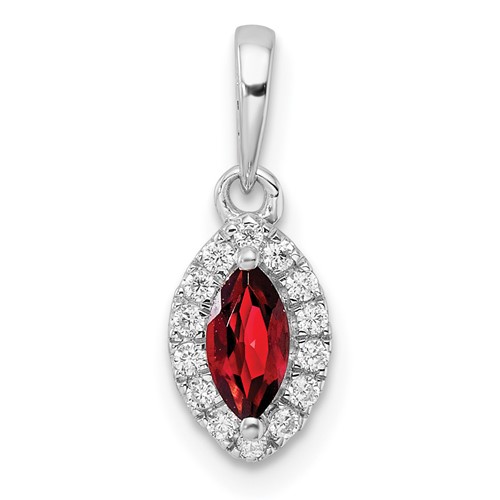 14K White Gold 0.10 Carat Lab Grown Diamond VS SI+ G+ and Garnet January Birthstone Pendant