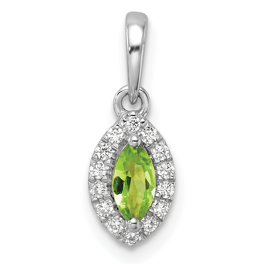14k White Gold 1/10 carat Lab Grown Diamond VS/SI+ G+ and Peridot August Birthstone Pendant (PM9354-PE-010-WLG)