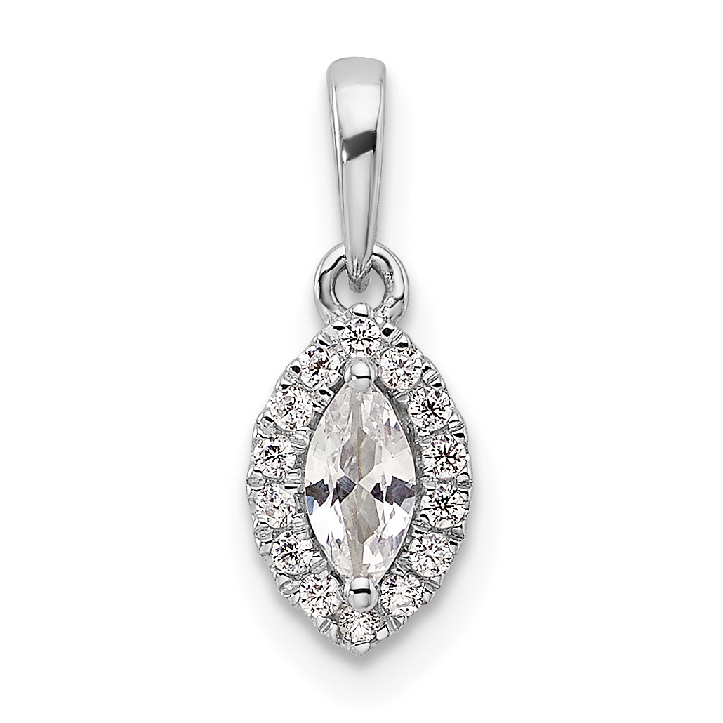 14k White Gold 1/10 carat Lab Grown Diamond VS/SI+ G+ and White Sapphire April Birthstone Pendant (PM9354-WS-010-WLG)