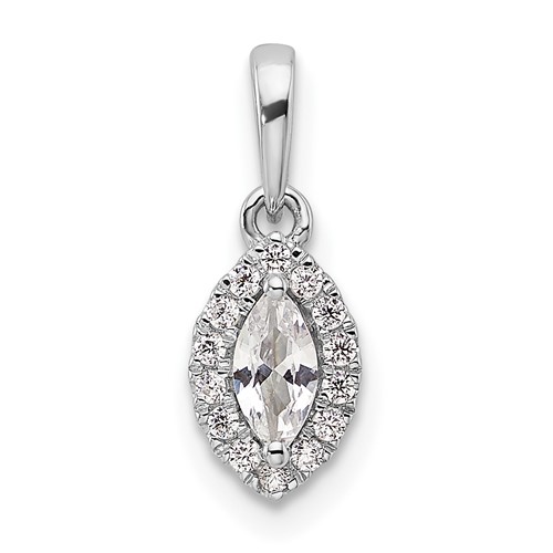 14K White Gold 0.10 Carat Lab Grown Diamond VS SI+ G+ and White Sapphire April Birthstone Pendant