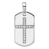 True Origin 14K White Gold Men's 0.50 Carat Lab Grown Diamond VS+ F+ Complete Cross Dog Tag Pendant view 1