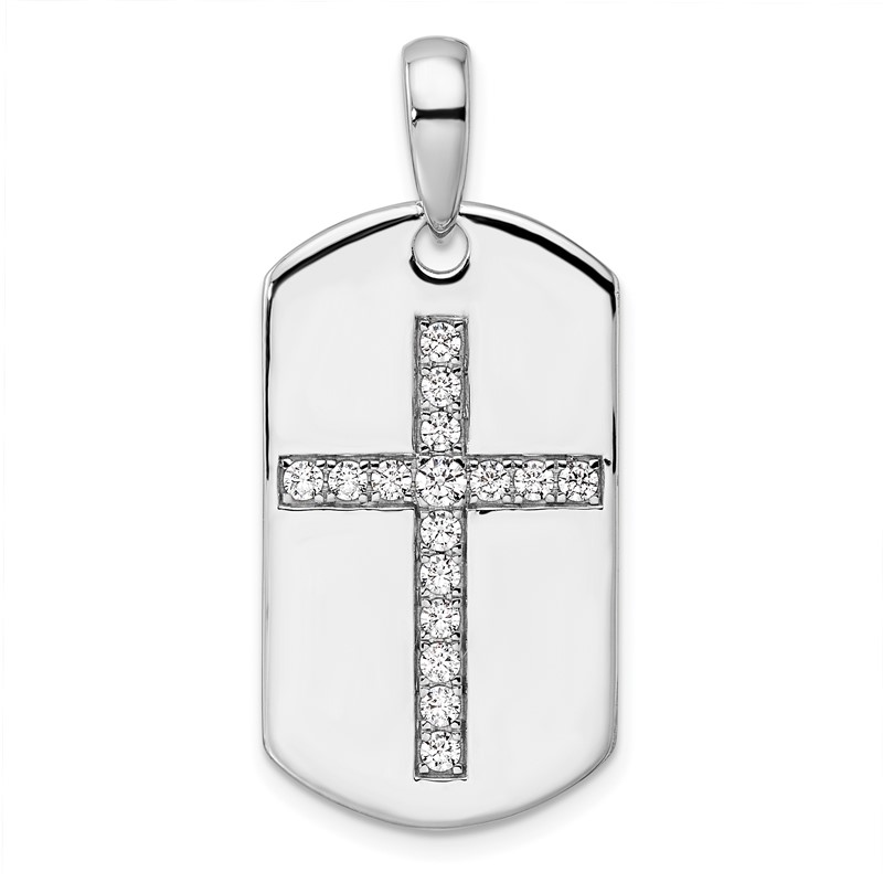 True Origin 14K White Gold Men's 1/2 carat Lab Grown Diamond VS  D E F Cross Dog Tag Pendant