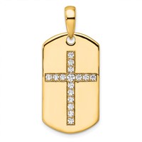 True Origin 14K Yellow Gold Men's 0.50 Carat Lab Grown Diamond VS+ F+ Complete Cross Dog Tag Pendant view 1