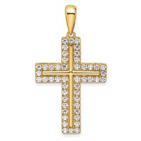 True Origin 14K Yellow Gold 1 Carat Lab Grown Diamond VS+ F+ Complete Cross Pendant view 1