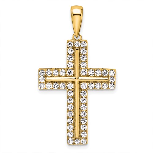 True Origin 14K Yellow Gold 1 Carat Lab Grown Diamond VS+ F+ Complete Cross Pendant