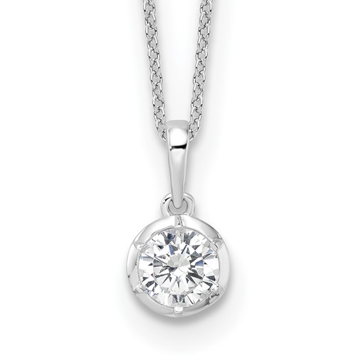True Origin 14K White Gold 0.75 Carat Lab Grown Diamond VS+ F+ Complete Round Solitaire Necklace, 18"