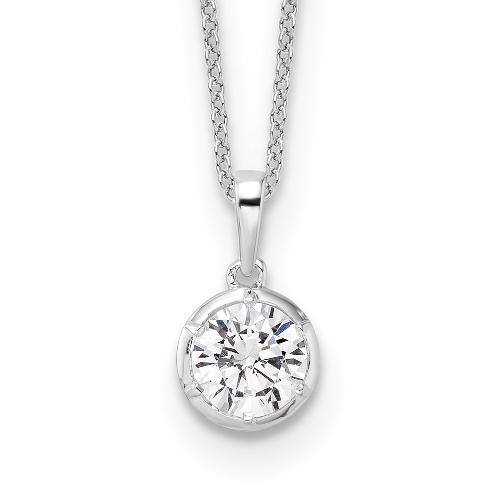 True Origin 14K White Gold 1 Carat Lab Grown Diamond VS+ F+ Complete Round Solitaire Necklace, 18"