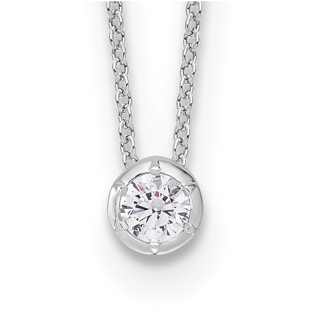 True Origin 14K White Gold 0.25 Carat Lab Grown Diamond VS+ F+ Complete Round Solitaire Necklace, 18"
