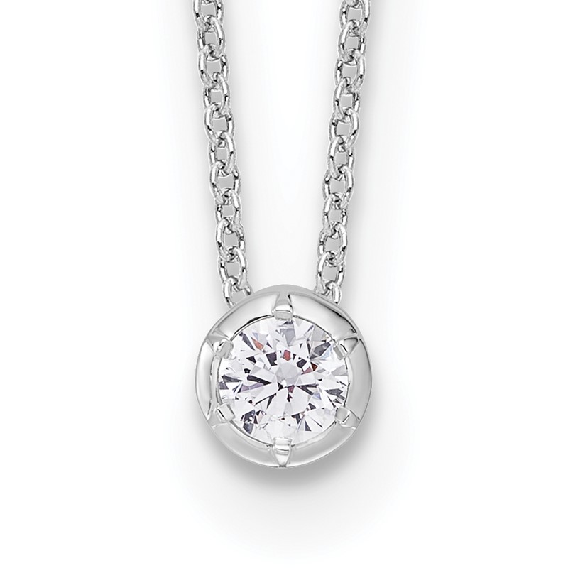 True Origin 14k White Gold 1/4 carat Lab Grown Diamond VS DEF 18 inch Solitaire Slide Necklace