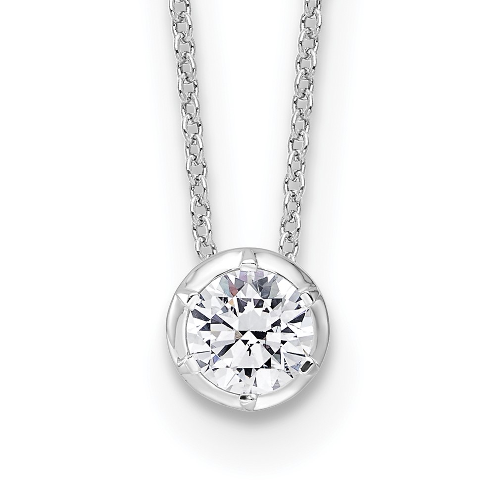 True Origin 14K White Gold 0.62 Carat Lab Grown Diamond VS+ F+ Complete Round Solitaire Necklace, 18"