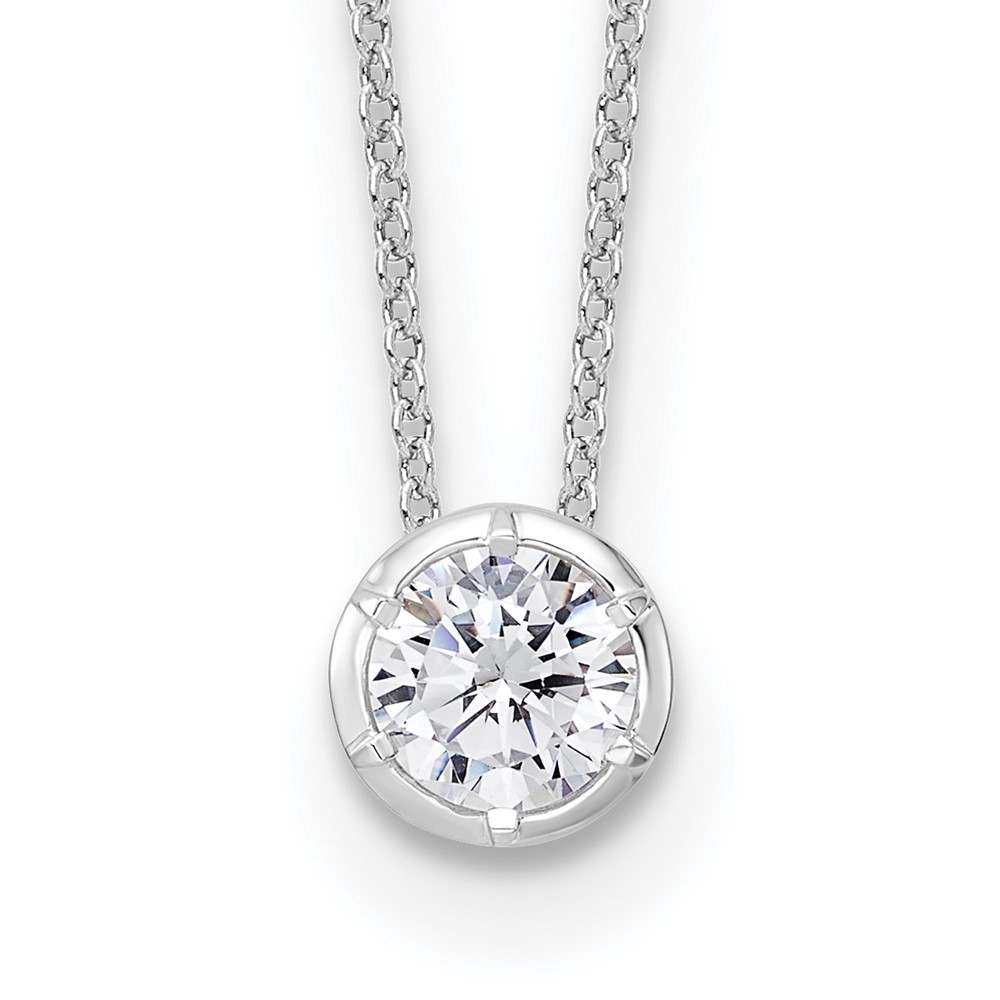 True Origin 14K White Gold 0.75 Carat Lab Grown Diamond VS+ F+ Complete Round Solitaire Necklace, 18"