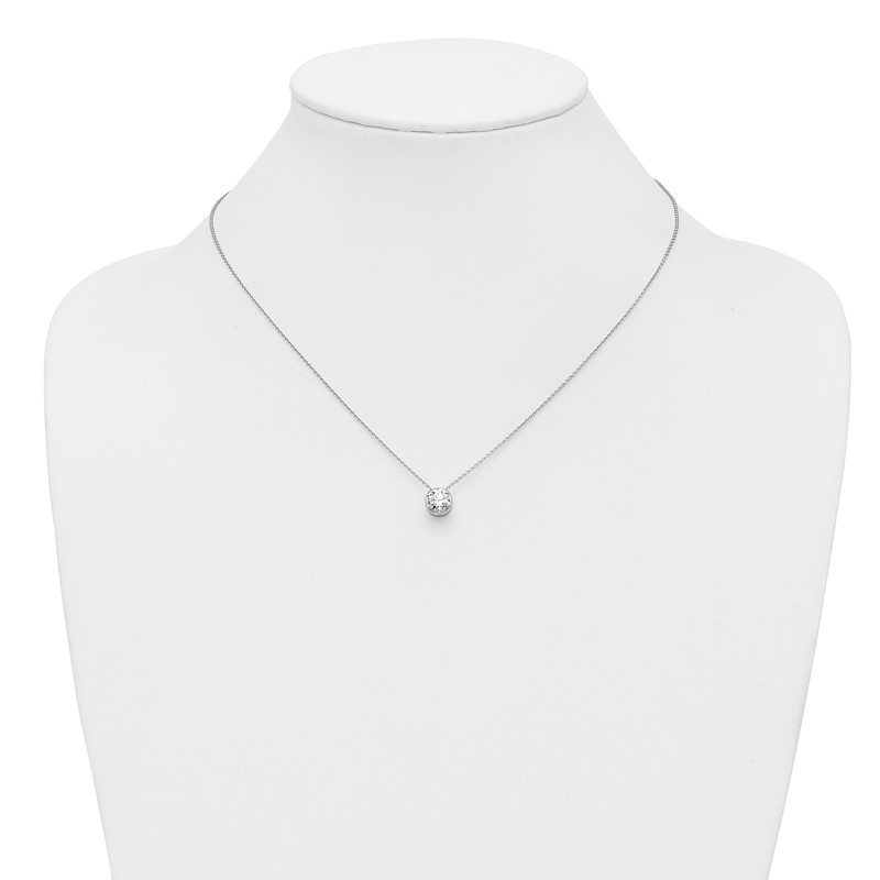 14k White Gold 1 carat Lab Grown Diamond VS/SI+ G+ Round Complete 18 inch Solitaire Slide Necklace