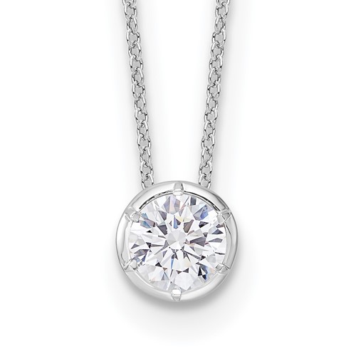 14K White Gold 1 Carat Lab Grown Diamond VS SI+ G+ Round Complete Solitaire Slide Necklace, 18"