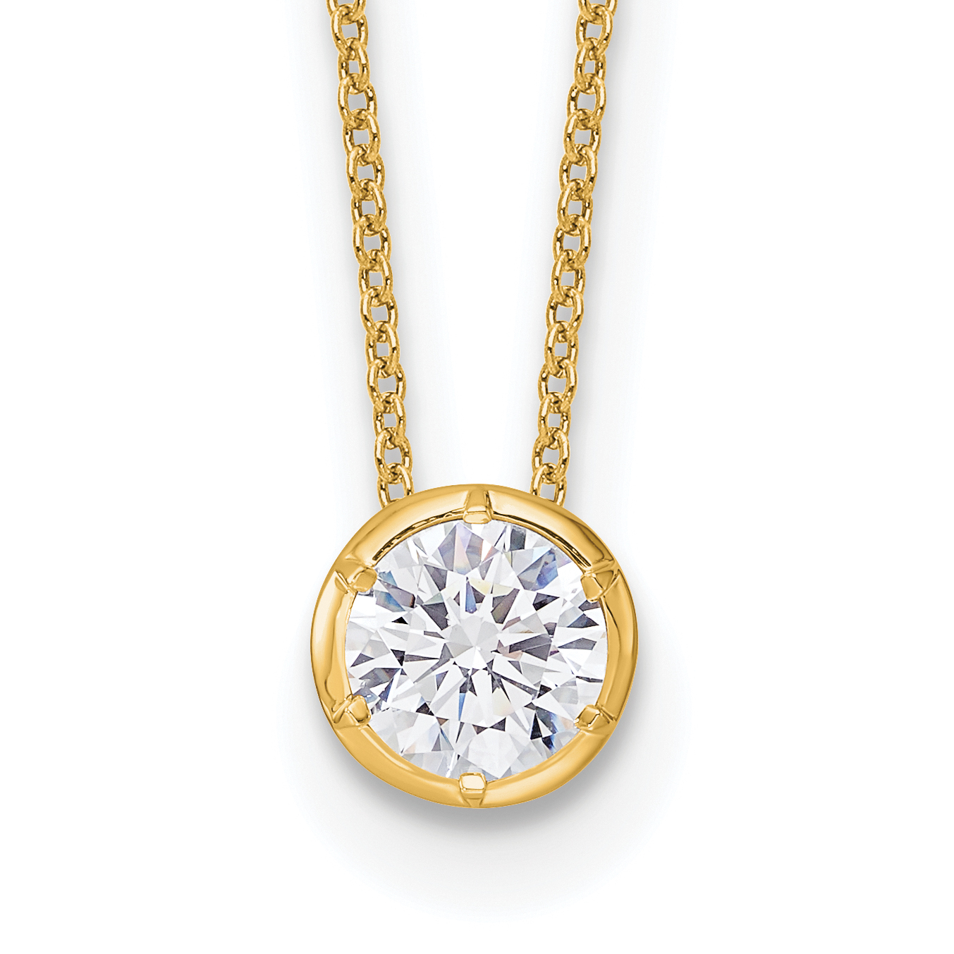 14k 1 carat Lab Grown Diamond VS/SI+ G+ Round Complete 18 inch Solitaire Slide Necklace (PM9381-100-YLG)