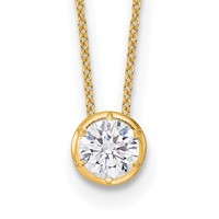 14K Yellow Gold 1 Carat Lab Grown Diamond VS SI+ G+ Round Complete Solitaire Slide Necklace, 18" view 1