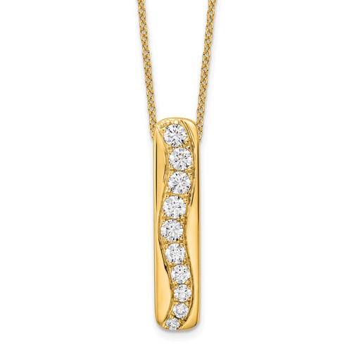 True Origin 14K Yellow Gold 0.75 Carat Lab Grown Diamond VS+ F+ Complete Vertical Bar Slide Necklace, 18"