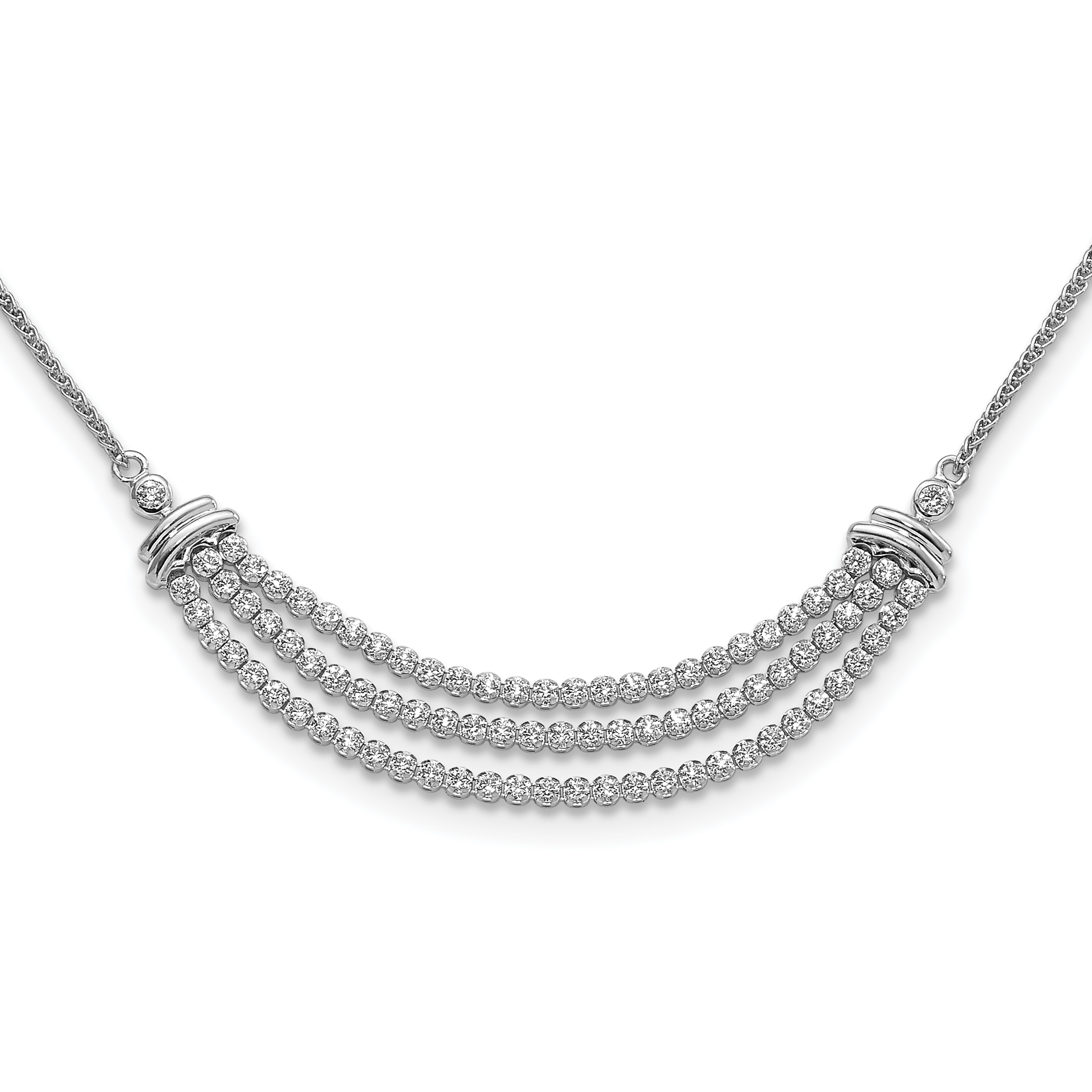 14k White Gold 2 1/6 carat Lab Grown Diamond VS/SI+ G+ Adjustable up to 24 inch Triple Row Tennis Style Bolo Necklace (PM9452-175-WLG)