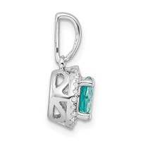 Pure Serenity 14K White Gold 0.10 Carat Lab Grown Diamond VS SI+ G+ and Lab Created Paraiba Halo Pendant view 2