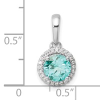 Pure Serenity 14K White Gold 0.10 Carat Lab Grown Diamond VS SI+ G+ and Lab Created Paraiba Halo Pendant view 4