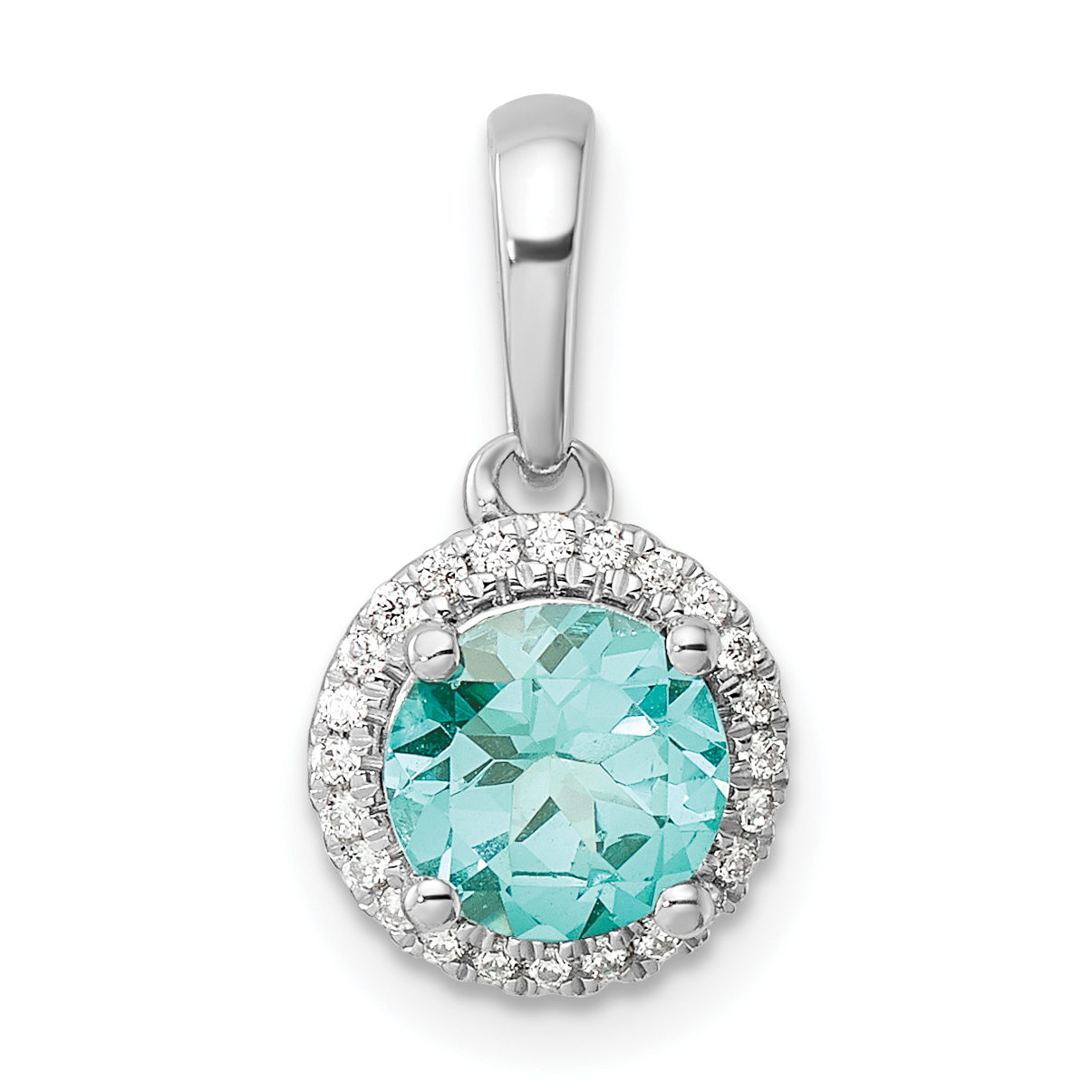 Pure Serenity 14k White Gold 1/10 carat Lab Grown Diamond VS/SI+ G+ and Lab Created Paraiba Halo Pendant (PM9526-CP-010-WLG)