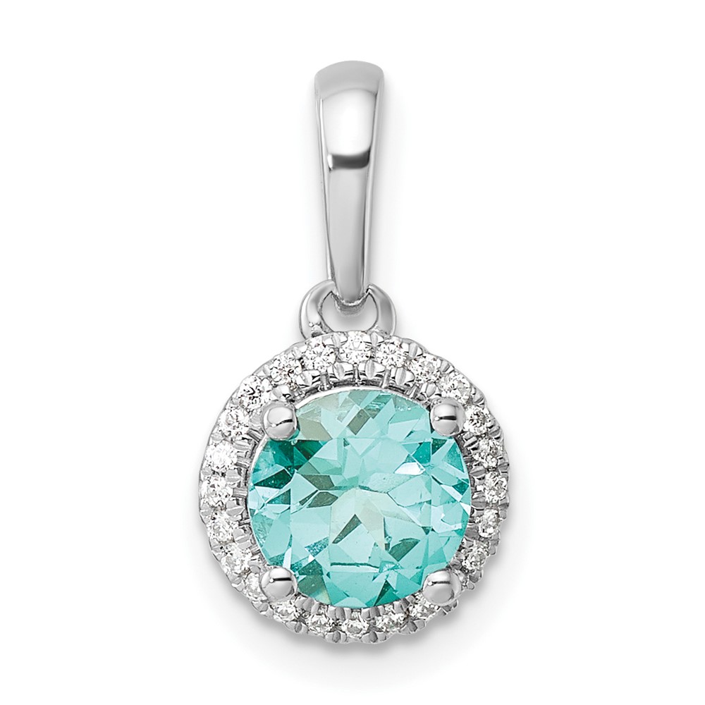 Pure Serenity 14k White Gold 1/10 carat Lab Grown Diamond VS/SI+ G+ and Lab Created Paraiba Halo Pendant (PM9526-CP-010-WLG)