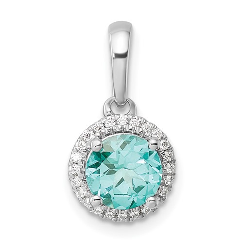 Pure Serenity 14K White Gold 0.10 Carat Lab Grown Diamond VS SI+ G+ and Lab Created Paraiba Halo Pendant