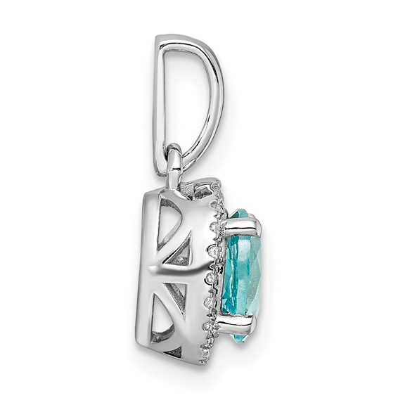 Pure Serenity 14k White Gold 1/10 carat Lab Grown Diamond VS/SI+ G+ and Lab Created Paraiba Teardrop Pendant