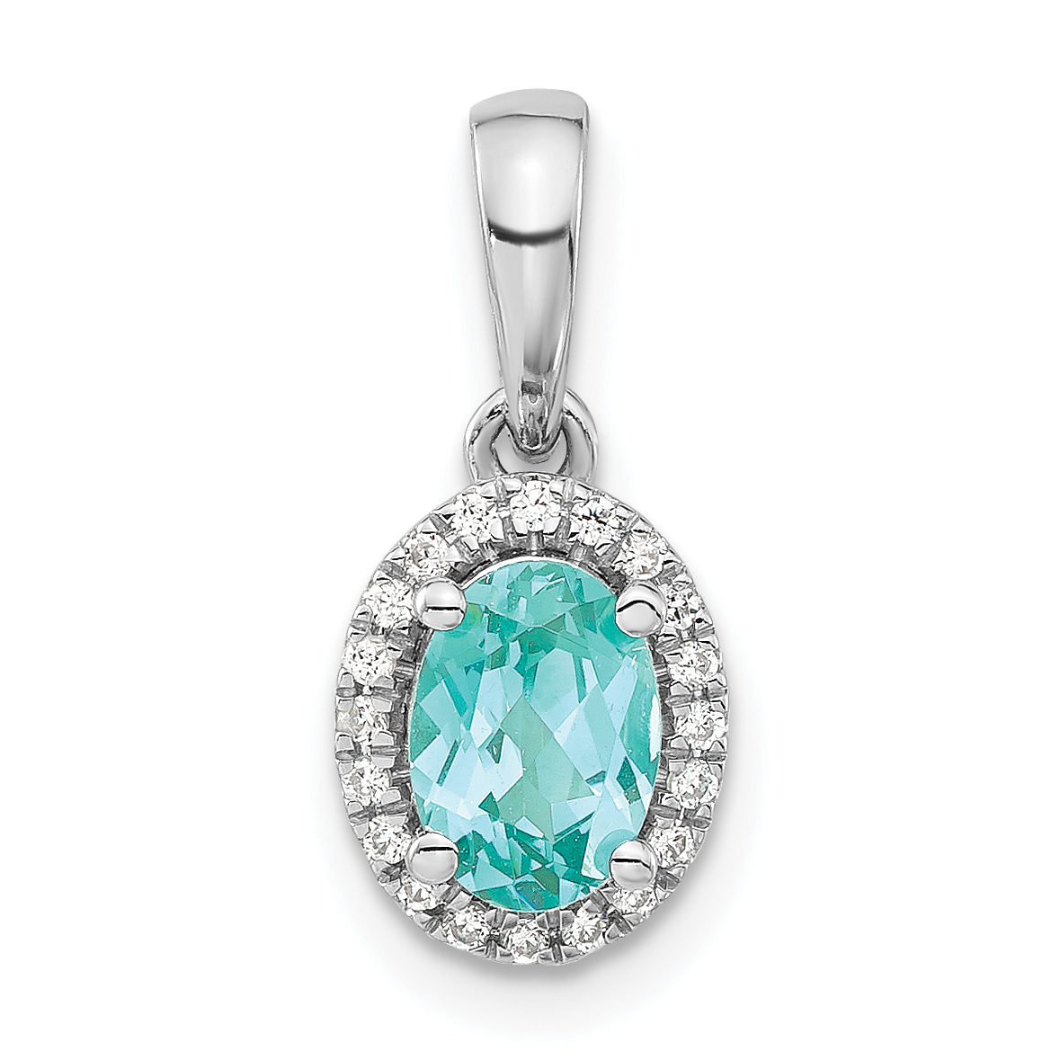 Pure Serenity 14k White Gold 1/10 carat Lab Grown Diamond VS/SI+ G+ and Lab Created Paraiba Teardrop Pendant (PM9527-CP-010-WLG)