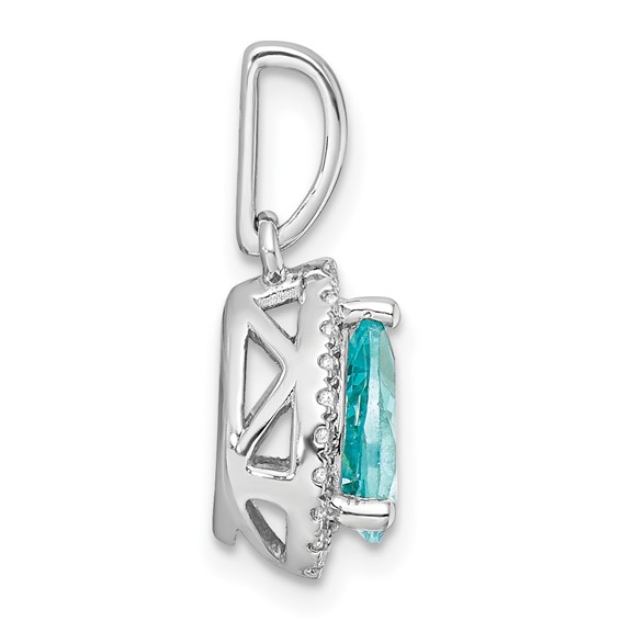 Pure Serenity 14k White Gold 1/8 carat Lab Grown Diamond VS/SI+ G+ and Lab Created Paraiba Pear Pendant