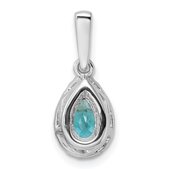 Pure Serenity 14k White Gold 1/8 carat Lab Grown Diamond VS/SI+ G+ and Lab Created Paraiba Pear Pendant