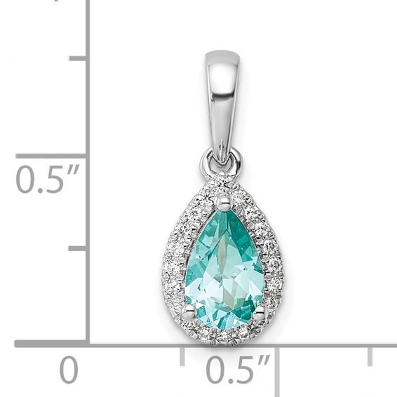 Pure Serenity 14k White Gold 1/8 carat Lab Grown Diamond VS/SI+ G+ and Lab Created Paraiba Pear Pendant